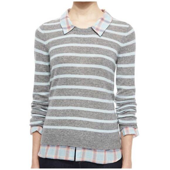 NWT JOIE CASHMERE SWEATER RIKA Women's Size XS Gray Striped With SHIRT COLLAR - Picture 1 of 8